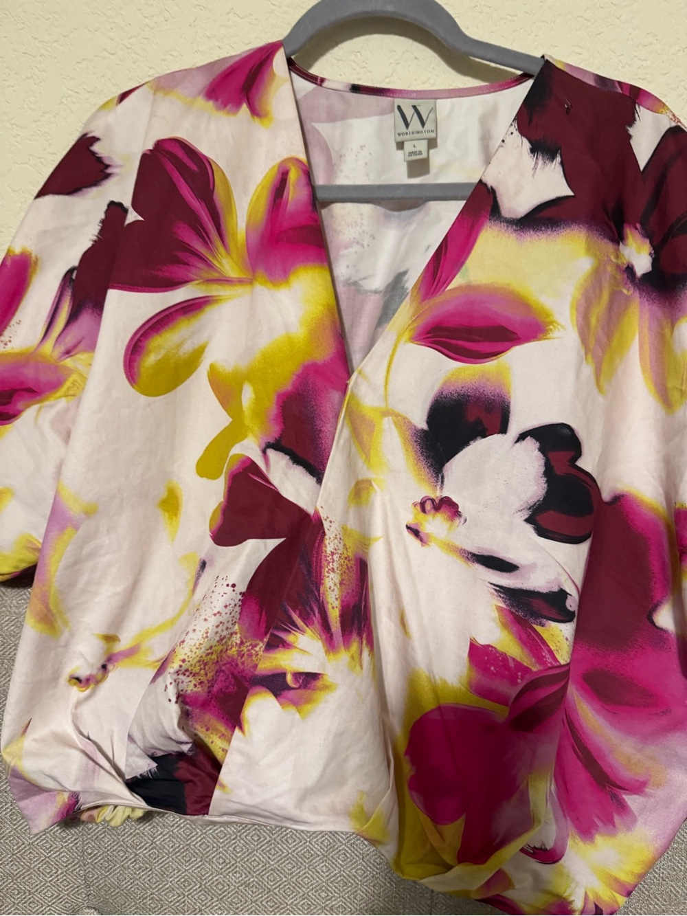 Worthington Pink, Magenta & Yellow Floral Wrap Skirt Set